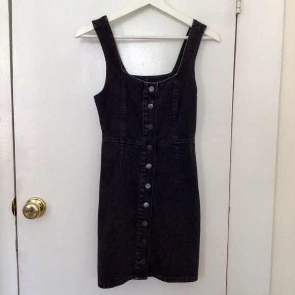 Urban Outfitters black denim button up mini dress - Picture 2 of 5